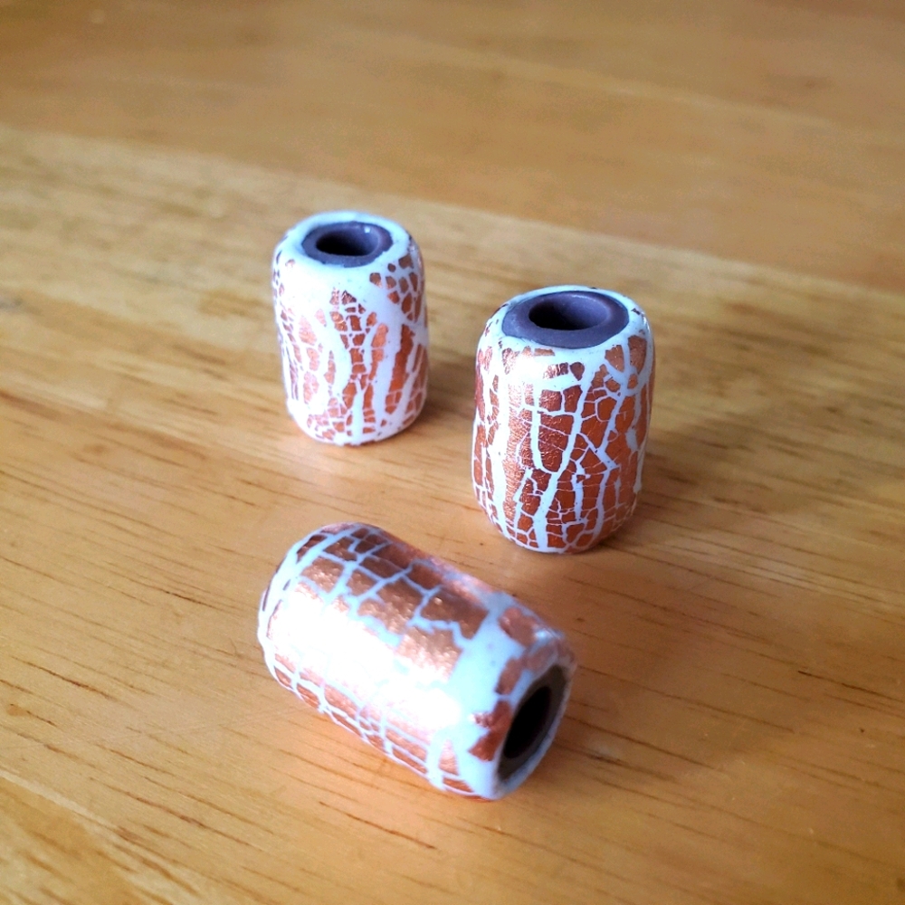 White/ Gold Pattern Dread Beads, set of 3